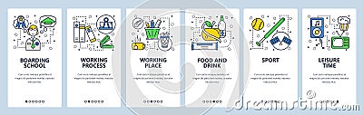 Web site onboarding screens. Boarding shcool icons. Menu vector banner template for website and mobile app development Vector Illustration