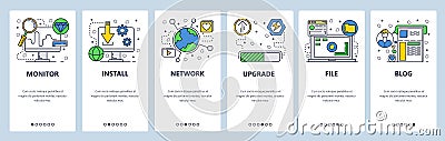 Web site onboarding screens. Computer software download, install and upgrade. Menu vector banner template for website Vector Illustration