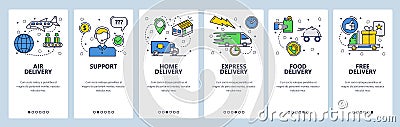 Web site onboarding screens. Home express and air delivery. Menu vector banner template for website and mobile app Vector Illustration