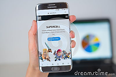 Web site of Supercell company on phone screen Editorial Stock Photo
