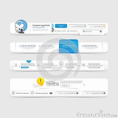 Web site template design menu navigation elements with icons set Vector Illustration