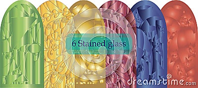 Six stained glass abstract three-dimensional on a white background Vector Illustration