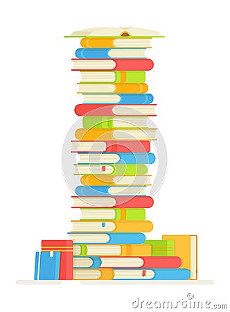 Vector illustration of reading favorite books. Big stack books. Vector Illustration