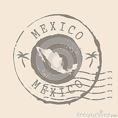 Stamp Postal of Mexico. Map Silhouette rubber Seal. Design Retro Travel. Seal of Map United Mexican States grunge Vector Illustration