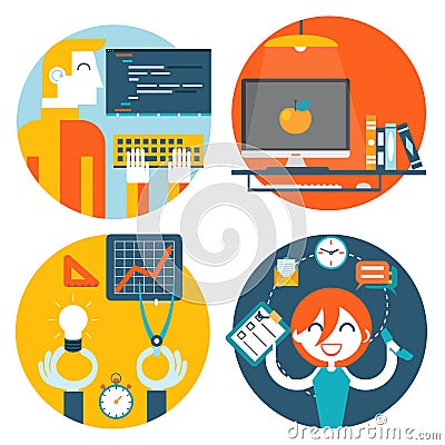 Web studio workplace concept internet page Vector Illustration