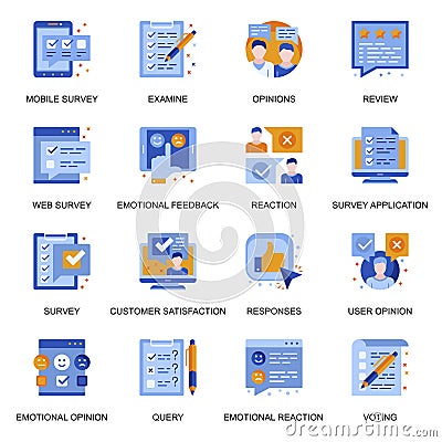 Web survey icons set in flat style. Vector Illustration