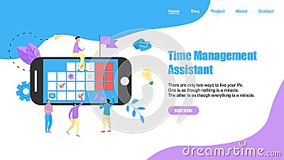 Web Template. Online time management assistant with marks, tasks and notes . Concept of time management. with business icons Vector Illustration