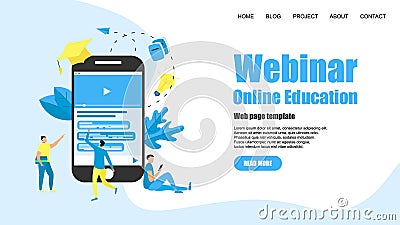 Web Template. Webinar, internet conference, web based seminar, online education, e-learning flat design concept Vector Illustration