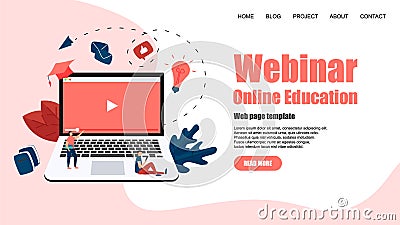 Web Template. Webinar, internet conference, web based seminar, online education, e-learning flat design concept Vector Illustration