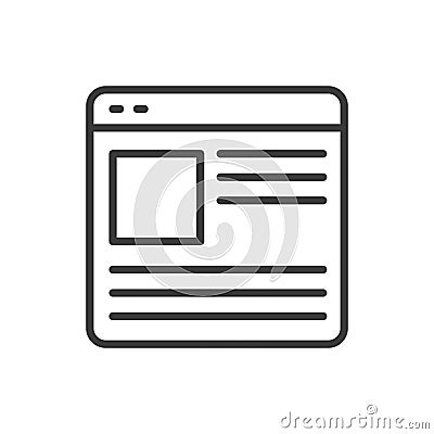 Web text content, in line design. Web, text, content, writing, document, words, article on white background vector. Web Vector Illustration
