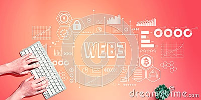 Web3 theme with person using computer keyboard Stock Photo