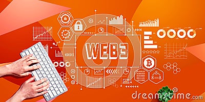 Web3 theme with person using computer keyboard Stock Photo