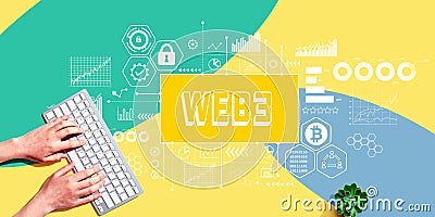 Web3 theme with person using computer keyboard Stock Photo