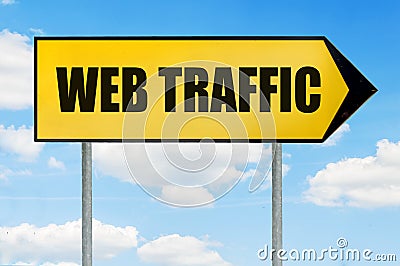 Web traffic Sign -Yellow road sign with arrow pointing right Stock Photo