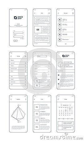 Web ui kit line. Wireframes for clean design projects websites minimalism app templates navigation buttons bars dividers Vector Illustration