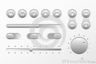 Web UI UX Music Elements Design set: Buttons, Switchers, Slider, loader Vector Illustration