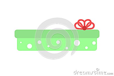 Web Vector flat icon of an elegant rectangular lime gift box with red bow. Gift box with polka-dot pattern. Element of decoration. Vector Illustration