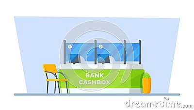 Vector illustration of a bank cashbox. Desk for customer advice on lending or finance. Vector Illustration