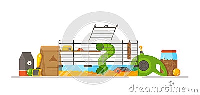 Vector illustration of a hamster cage. The concept of different things for animals. Vector Illustration