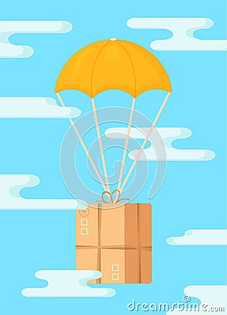 Vector illustration of an isolated balloon parcel in the clouds. Vector Illustration