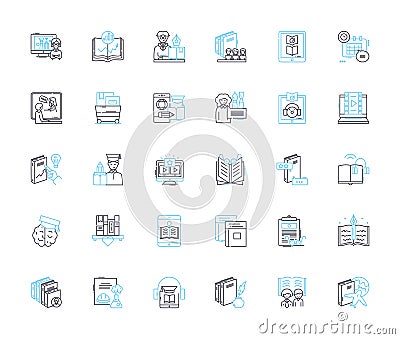 Web writing linear icons set. Content, SEO, Blogging, Marketing, Socialmedia, Analytics, Keywords line vector and Vector Illustration