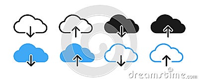 WebaUpload and download cloud in different design. Upload and download cloud with arrow. Backup icon. Storage symbol. Vector Vector Illustration
