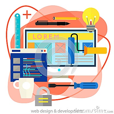 Webdesign And Development Concept. Trendy bright ameoba vector illustration Vector Illustration