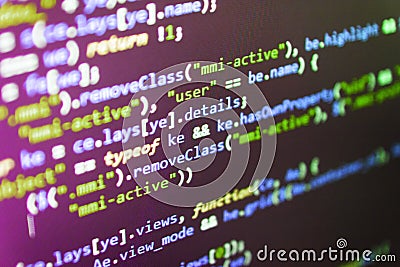Webdesigner Workstation. Software source code. Website design. Big data and Internet of things trend. Stock Photo