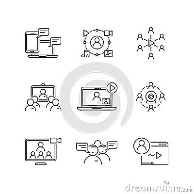 Webinar and communication vector linear icons Vector Illustration