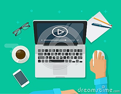 Webinar concept, online training, education on computer, e-learning workplace Vector Illustration