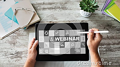 Webinar, E-learning, online education concept on screen. Stock Photo