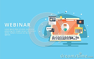 Webinar, internet conference, web based seminar flat design concept Vector Illustration