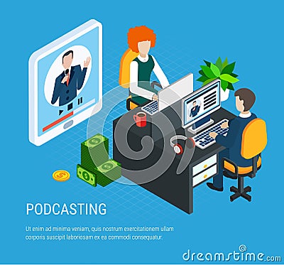 Webinar Isometric Colored Concept Vector Illustration