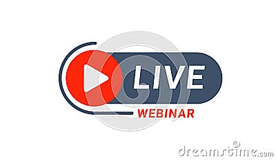 Webinar live virtual event icon, online video training broadcast. Live webinar workshop stream video conference podcast. Vector Illustration
