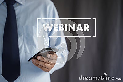 WEBINAR man hand on table Business, coffee, Split tone Stock Photo