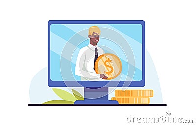 Successful investor talking about virtual bank transactions Vector Illustration
