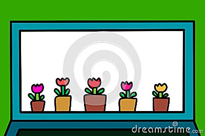 Webinar online hand drawn vector illustration in cartoon comic style flowers pots Cartoon Illustration
