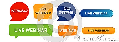 Webinar online video seminar button and speech bubble label for online lesson learn educate knowledge Vector Illustration