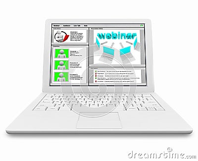Webinar Screen on White Laptop Computer Stock Photo