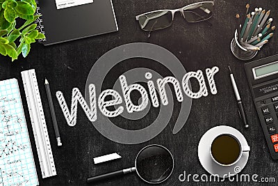 Webinar - Text on Black Chalkboard. 3D Rendering. Stock Photo