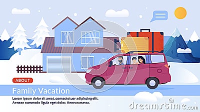 Webpage Banner Offer Happy Family Winter Vacation Vector Illustration