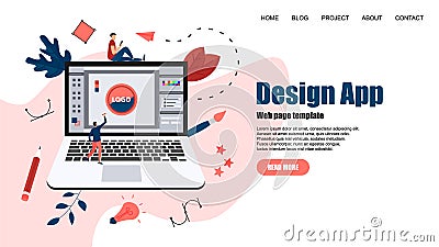 Webpage Template. Flat vector graphic design concept with an open design application with a creative project Vector Illustration