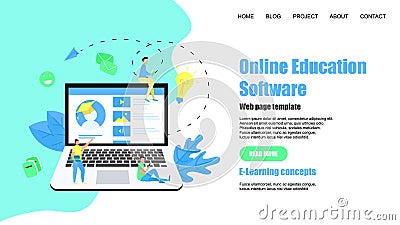 Webpage Template. Online education app. E-learning concept Vector Illustration