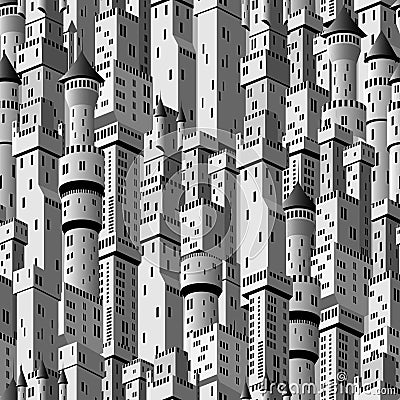 Webseamless pattern depicting buildings in the form of old tower Vector Illustration