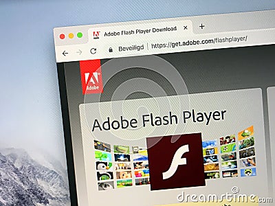 Website of Adobe Flash Player Editorial Stock Photo