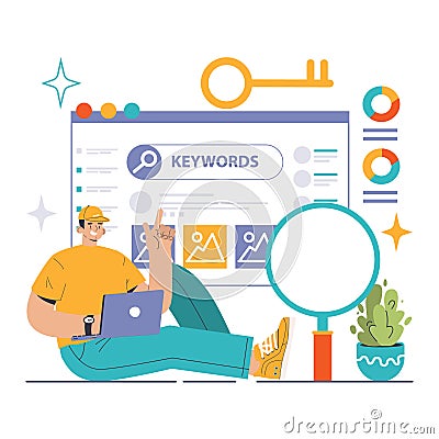 Website analysis. Conversion rate and traffic analysis. Experts analyzing Vector Illustration