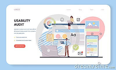 Website audit web banner or landing page. Web page analysis Vector Illustration