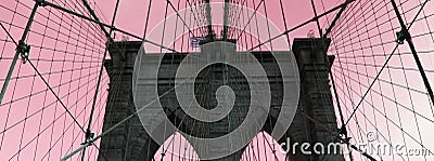 Banner of Brooklyn bridge in pink background. Editorial Stock Photo