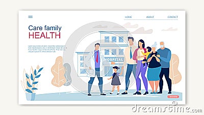 Website Banner Care Family Health Cartoon Page. Vector Illustration