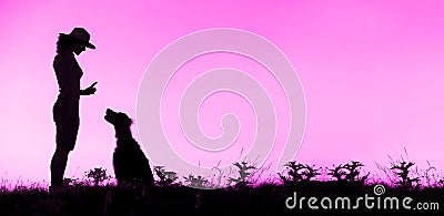 Website banner of dog training silhouette in pink Stock Photo